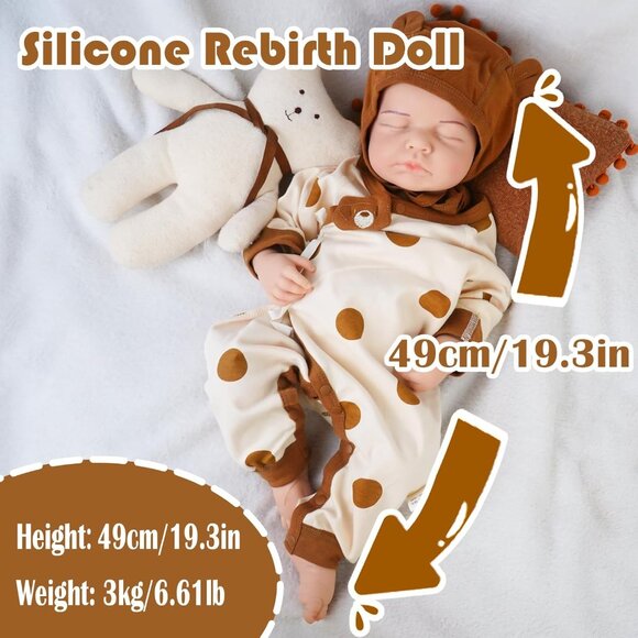 19.3in Full Silicone Not Vinyl Reborn lvory Baby Boy Dolls Lifelike Reborn Baby - Picture 4 of 6